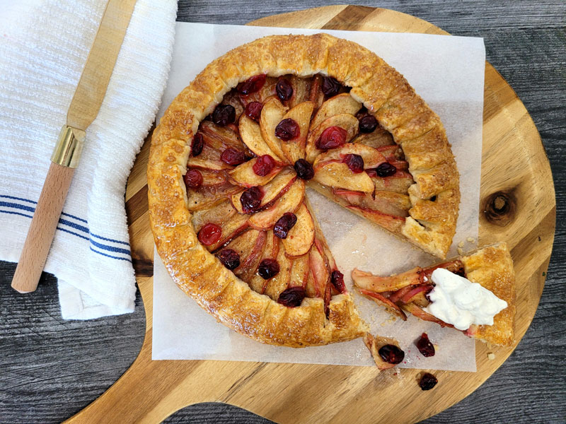 Apple Galette with Candied Cranberry Topping for Christmas Dinner or Thanksgiving Dinner