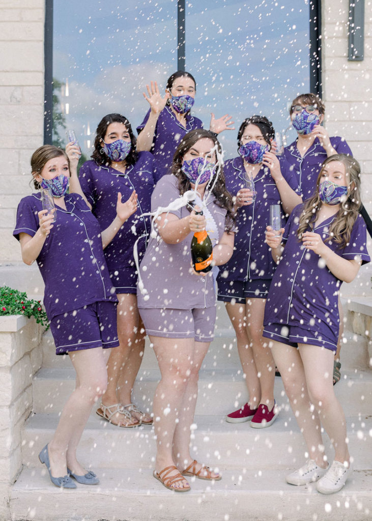 Austin bride and bridesmaids wearing face masks for COVID-19
